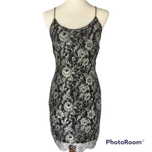 Pamela Dennis NYC | Vintage Lace Silk Dress Silver And Black Size 8